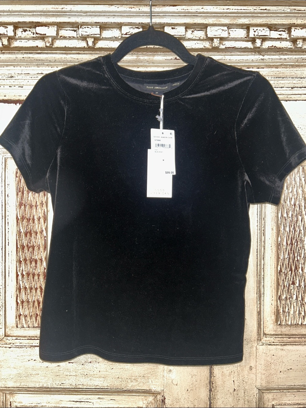 Good American Black Velvet Crewneck Short Sleeve Tee